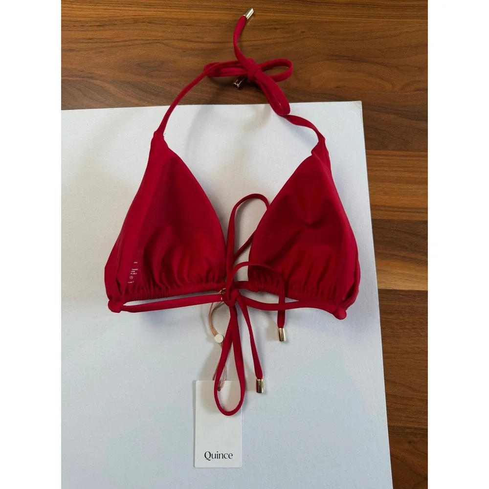 New Quince  Bikini Top XL Red Triangle Halter Swimwear Bikini Top Only